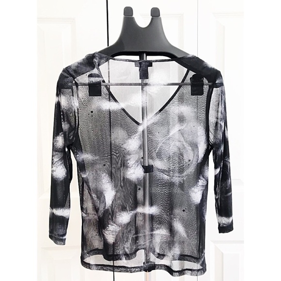 THE LIMITED Embellished Sheer Mesh Floral Top | Black Gray Rose Print 3/4 Sleeve - Picture 2 of 5